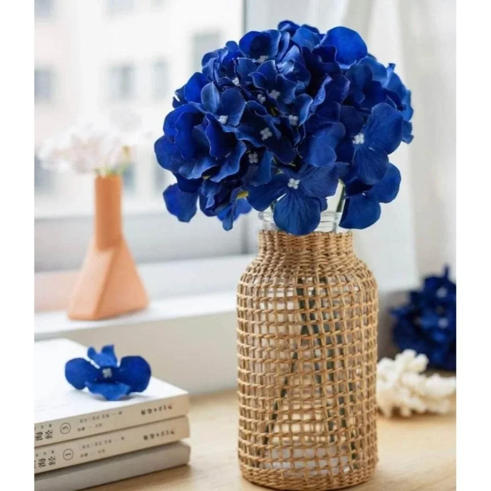 10 pack Royal Blue Silk Hydrangea Flower with Stems Wedding Home Bouquet